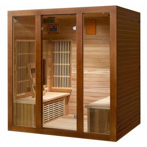 Image of SunRay Sauna 4 Person Cedar Sauna w/Carbon Heaters/Side Bench Seating - HL400KS Roslyn